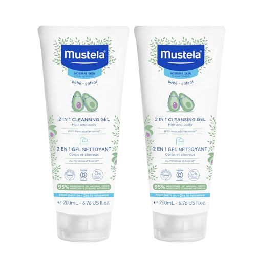 Mustela Baby 2-in-1 Cleansing Gel - Baby Body & Hair Cleanser - with Natural Avocado - Biodegradable Formula & Tear-Free - 6.76 fl. oz. ââ‚¬â€œ 2-Pack