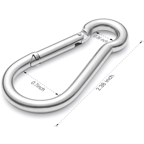 Image of sprookber 316 Stainless Steel Carabiner Clip, Marine Grade Heavy Duty Spring Snap Hook for Outdoor, Boat, Hammock, Set of 5