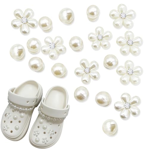 Stalora 20 Pièces Pins Perles pour Crocs, Charms Déco Chaussures Femme - Breloques Strass et Fleurs pour Personnaliser Crocs, Sandales, Sacs à Main -...