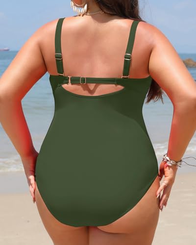Image of Women Plus Size One Piece Swimsuits Tummy Control Twist Front Bathing Suit
