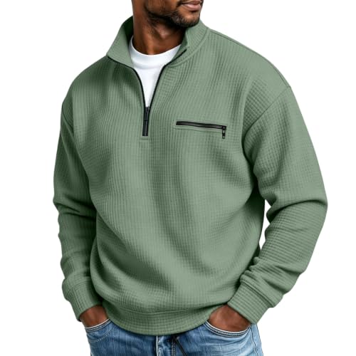 Men's Quarter Zip Sweatshirts Waffle Knit Long Sleeve Pullover Shirts - image 6