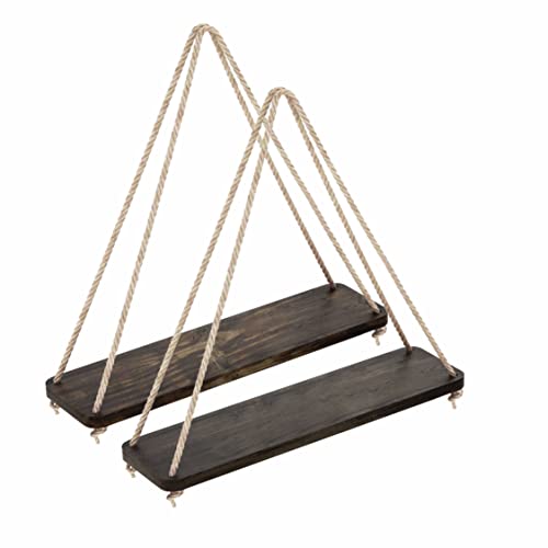 Lang Horn 2 estantes flotantes de madera con cuerda de macramé, estantes flotantes para colgar en la pared rústicos desgastados hechos a mano con ganchos, para sala de estar (marrón retorcido) Cover