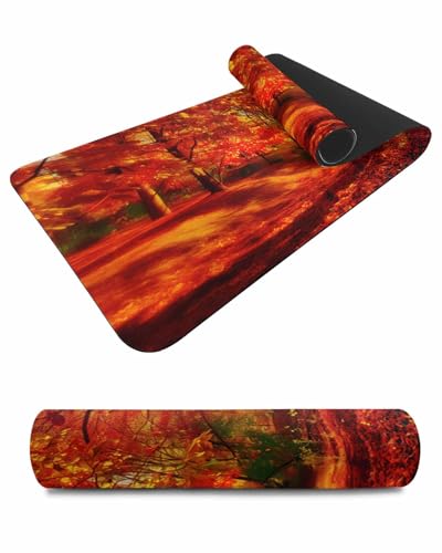 Debedcor Heat Proof Table Pads Waterproof Decorative, Fall Maple Leaf Non-Slip Table Countertop Protector, Farmhouse Sunlight Forest Insulation Mat for Kitchen Room, 40 x 12 Inches