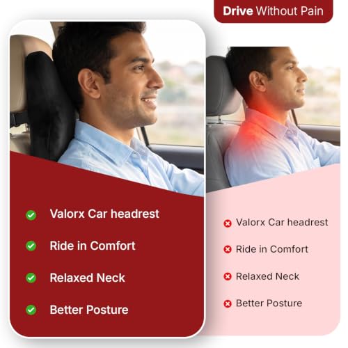 Image of Premium Memory Foam Head Rest Cushion for Car by ValorX USA | Big Size car Neck Support with Adjustable Strap for Car Seat | 2 Years Warranty | Neck Pillow for Cervical Support (Black)