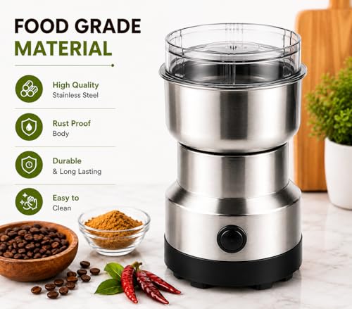 Image of Electric Coffee Grinder & Spice Grinder, 300W Fast Grinding with Stainless Steel Blades | for Coffee Beans, Spices, Seeds, Herbs | Dry Food Mill | Mini Kitchen Grinder