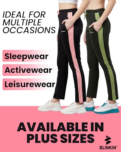 Image of BLINKIN Women's Relaxed Fit Mid Rise Cotton Pajamas Combo, Pack of 2-The Ultimate Track Pants : Ideal Lower for Night Wear & Comfort Wear