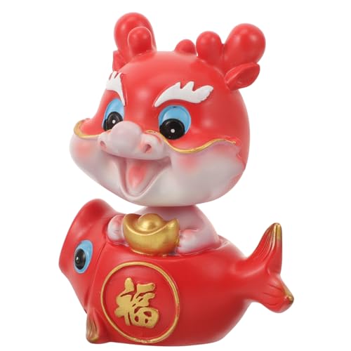 EPIGEIST Figurilla de Dragón de Resina Sólida Decoración para Salpicadero de Coche Diseño Cabeceante Único Adorno Miniatura para Hogar Oficina y Coche Mascota Dragón Suerte Roja