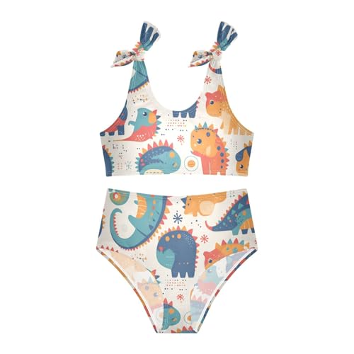 KLL Colorful Pattern with Cute Chameleons Girl Two Piece Bikini Sets Scoop Neck Bathing Suit Swimming Suits Adjustable3