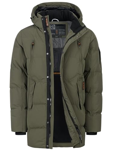 Indicode Chaqueta de invierno INBoulton para hombre con cremallera oculta y capucha | chaqueta cálida para hombre, militar, L