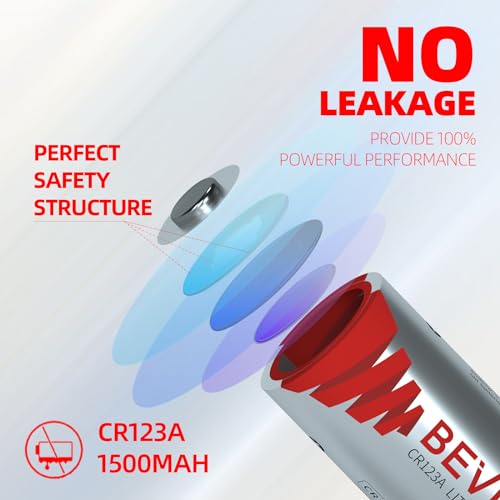 Bevigor CR123A Lithium Batterie 12 Stück, 1500mAh 3V Li-Ion, Nicht wiederaufladbarer Hochleistungs-Li-Ion-Batterie für Haussicherheit und drahtlose Sicherheitssysteme