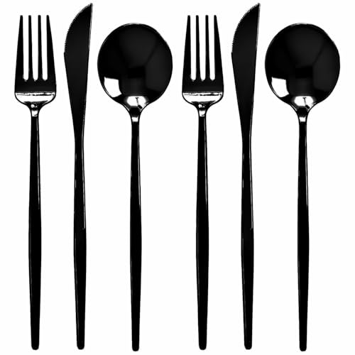 Opulence Collection Black Plastic Flatware Set - (Pack of 96) - Durable & Stylish Design - Perfect for Weddings, Formal Dinners & Special Events