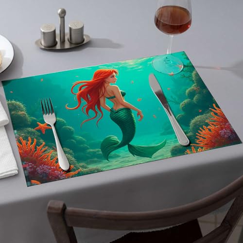 Sets de table sirène jaune étanches et faciles à nettoyer x6