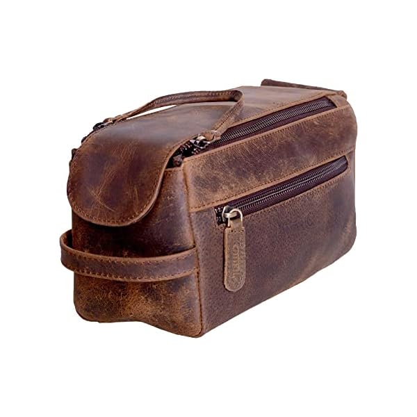 KomalC Original Buffalo Leder Unisex Kulturbeutel Travel Dopp Kit (Distressed Tan)