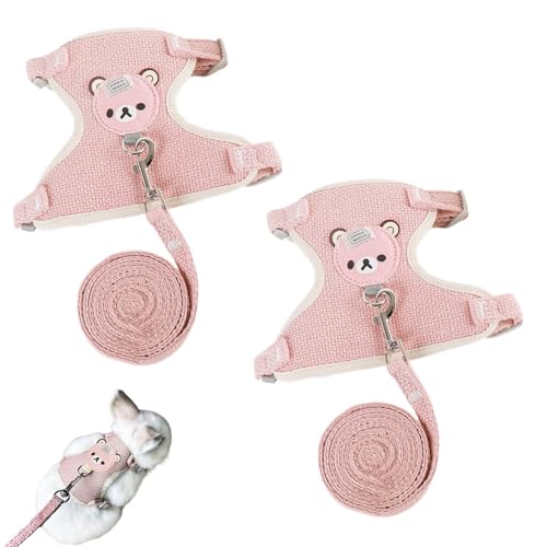 Image of 2-Pack Rabbit Harness and Leash Set - Adjustable Small Animal Vest Harness with Safety Buckle - Breathable & Lightweight - Ideal for Rabbits, Ferrets, Guinea Pigs, and Cats (Pink)