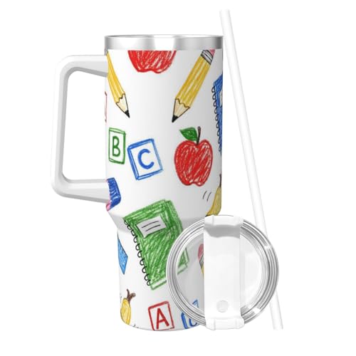 Vaso aislado de 40 oz con tapa de pajilla Crayon Doodle para coche 3
