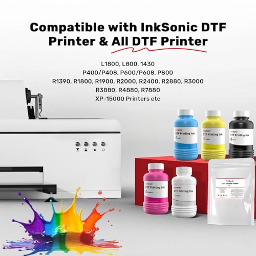 Image of InkSonic DTF 3000ML Ink & Powder Kit Supplies, Premium Transfer Solution for PET Film, Refill Supplies Compatible with DTF Printers L1800, R1390, L805, L800, DX5, DX7, XP600, I3200, TX800