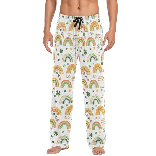 Mens Pajama Pants St Patrick's Day Shamrock Rainbows Soft Lounge Sleep Pj Bottoms with Drawstring Pockets2