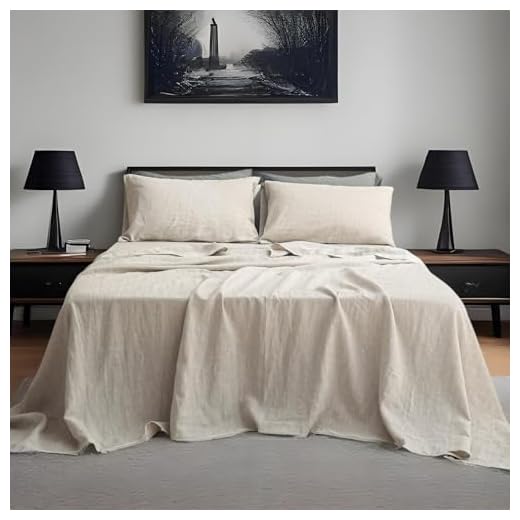 Simple&Opulence 100% Linen Sheet Set Solid Color-4 Pcs Washed French Linen Bed Sheets(1 Flat Sheet,1 Fitted Sheet,2 Pillowcases)-Breathable Bedding Set (Linen, Queen)