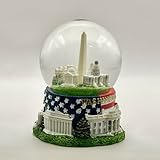 3.75インチ ワシントンDC 5ランドマーク スノードーム 樹脂素材 ラメ入り ホワイトハウス、キャピトル、ジェファーソン記念碑、ワシントン記念碑(中旗ベースパノラマグローブ)