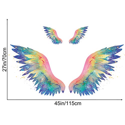Rw-92060 Giant Angel Wings Wall Decals 3D Colorful Wing Wall Stickers Diy Removable Large 2 Pair Of Rainbow Feather Wall Art Decor For Kids Teens Bedroom Living Room Nursery Playroom Decoration #TOP1