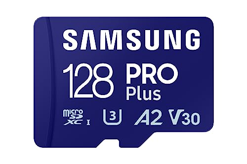 Samsung PRO Plus Tarjeta de memoria MicroSD con Adaptador SD, 128GB, 180 y 130 MB/s, Full HD & 4K UHD, UHS-I, U3, V30, A2, Compatible con Smartphone Android, Tableta, GoPro y Dron DJI (MB-MD128SA)