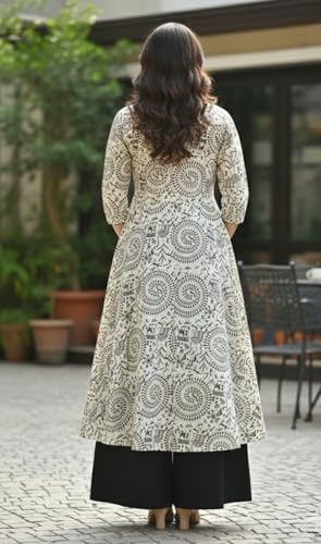 Image of CREATION & YOU Women Cotton Printed Kurta with Palazzo Set | Work /Office Wear Kurta Set for Women