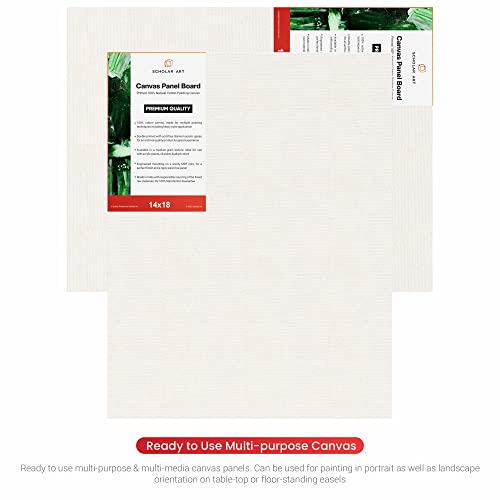 Image of Scholar Art Hobby Series 04 Oz (230 GSM) 100% Cotton Canvas Panel Board for Painting (White Blank Canvas Boards for Acrylic Paint, Oil Paint, Wet & Dry Media) | 14 inchx18 inch (35x45 cm), Pack of 12