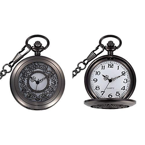 Montre de poche quartz noir filigrane pour un cadeau d'exception