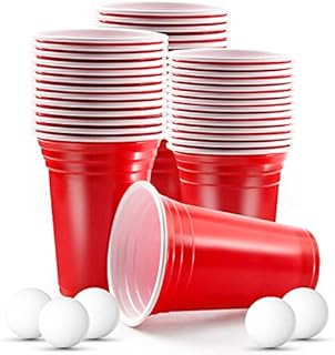 Elegance Wonders 16oz Red Plastic Cups - Large Red Cups 50Pcs (16oz & 5 Balls) - Red Solo Cups are Strong and Sturdy Disposable Cups, Red Party Cups are Eco-Friendly Reusable & Recyclable PP Material