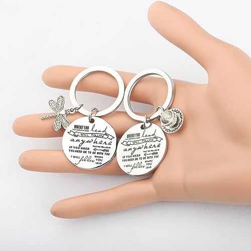 CENWA Mother Daughter Keychain Set Gifts Where You Lead I Will Follow Keychain Set Friendship Jewelry Gifts2