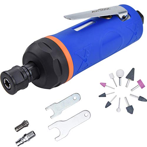 Air Die Grinder Kits, Autolock Pneumatic Die Grinder Set with 1/4', 1/8' Collets and 10-Pieces Grinder Stone Set