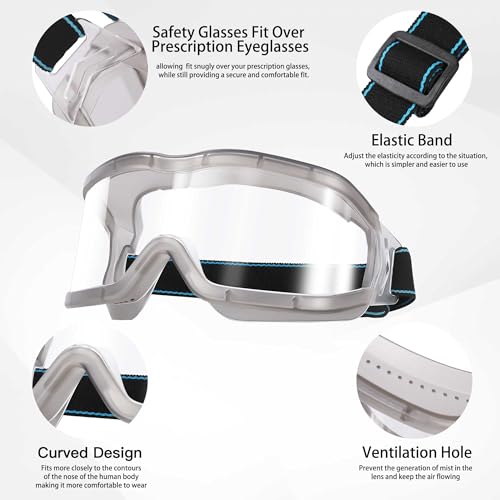 MOVNUOCA Chemielabor-Schutzbrille, die über Brillen passt, wissenschaftlich, Bau, Holzbearbeitung, Anti-Beschlag, Spritzwasser, Entlüftung, für Herren und Damen (1, Grau)
