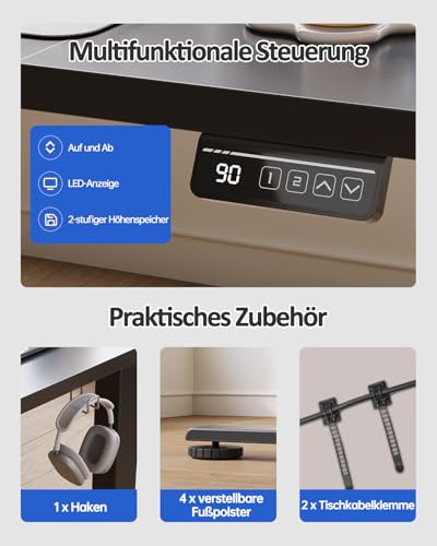 Devoko Elektrisch Höhenverstellbarer Schreibtisch 150 x 60cm,Schwarz – Ansicht 4