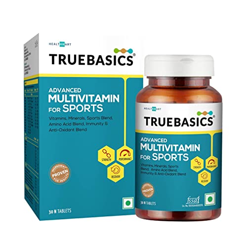 TrueBasics Advanced Multivitamin For Sports & Fitness, 30 Multivitamin Tablets, with Amino Acid, Energy, Antioxidant, & Immunity Blends, 24 Vitamins & Minerals, for Immunity & Energy