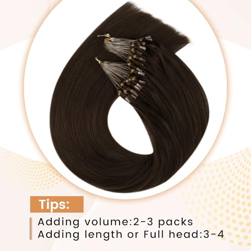 RUNATURE Micro Hair Extensions Human Hair Dark Brown Micro Beads Hair Extensions Black Brown Micro Ring Hair Extensions Real Human Hair 24 Inch 50 Gram - Image 4