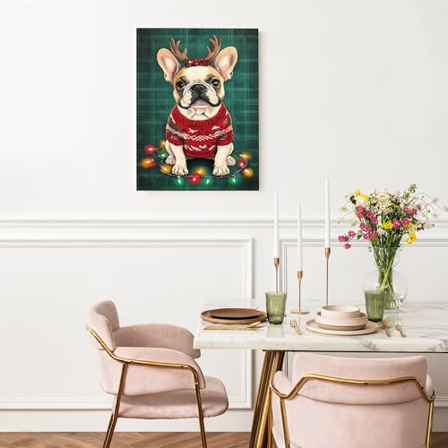 Toile murale de Noël chien pull rouge sans cadre 40,6x50,8 cm
