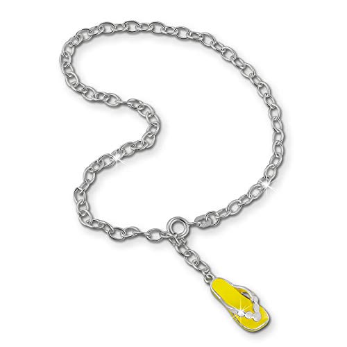 SilberDream Fußkette gelb weiß für Damen Silberschmuck Flipflop 25cm SDF002