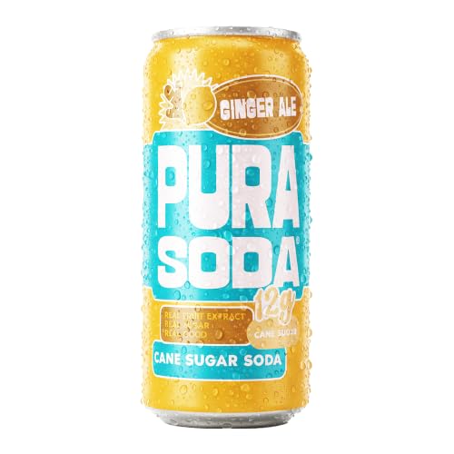 Image of PuraSoda Ginger Ale - 12g Pure Cane Sugar Soda, 10 Fl Oz, Pack of 12 | Real Ginger Extract, Non-Gmo Vegan, No Stevia Or Artificial Sweeteners, 12g Cane Sugar, 10 Fl Oz Cans
