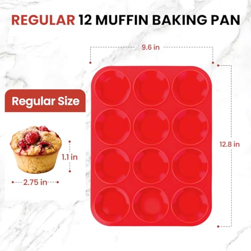 Image of CAKETIME Silicone Muffin Pan 3 Pack Regular 12 Cup Muffin Tin for Baking Banana Muffins Cupcakes Egg Muffins