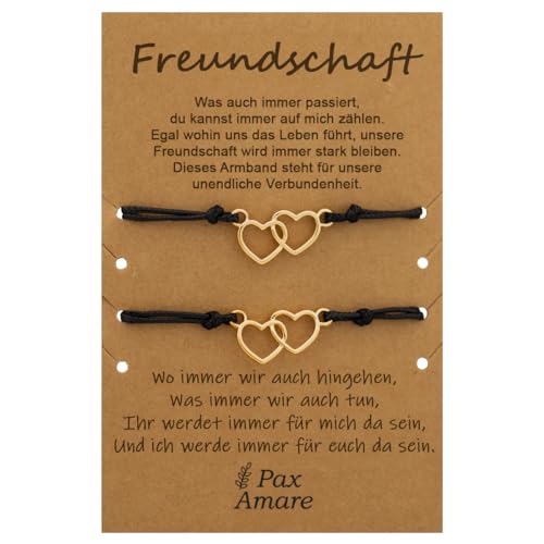 Pax Amare Freundschaftsarmbänder für 2 mit Doppelte Herzen Gold - BFF Armband für Mädchen & Damen