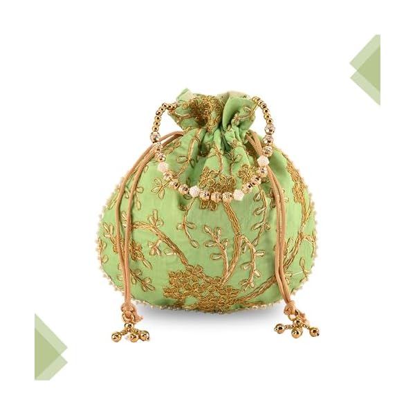 Kuber Industries Potli | Jute Handbags for women | Embroidered Women Potli Bag | Traditional Indian Potli Bags | Drawstring Bags for Wedding | Pack of 5 | Multicolor - Image 4
