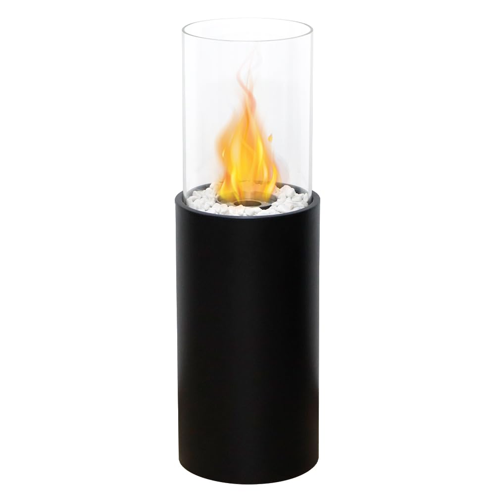 JHY DESIGN Chimenea de metal y cristal extra grande de 81 cm de altura