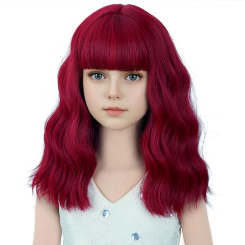 Image of Light Red Wig Short Red Wavy Curly Wigs Wig with Air Bangs Synthetic Cosplay Hair Wigs