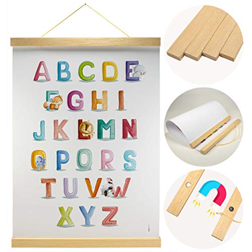 Cadre photo en bois de qualité supérieure de Marupa pour images murales, affiches et photos - Format A3 - Barre à accrocher en bois - Barre à pinces (30 cm) Cover