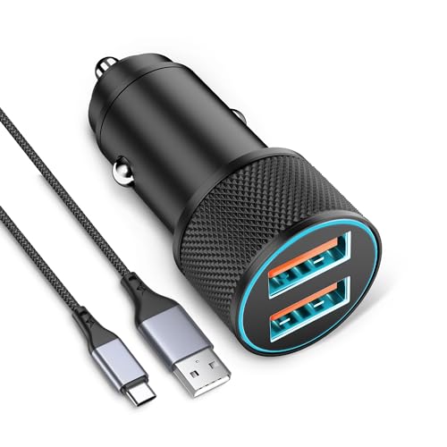 Cargador Coche Carga Rápida y Cable USB C, LUOSIKE Cargador Mechero 2 Puertos 36W y Cable Tipo-C 1m, Adaptador USB con Dual-QC, para iPhone 16 15 Pro MAX 16e, Samsung Galaxy S25/S24,Google Pixel 9/8