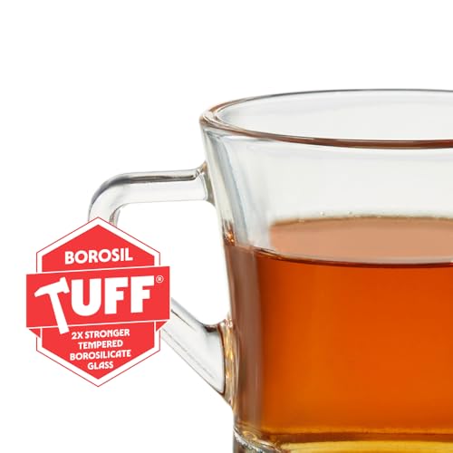 Image of Borosil 175ml 6pc Cyder Tea /Coffee Mug Set | Borosilicate Tuff Glass Made in India Cup Set for Chai, Green Tea, Coffee, Milk | Microwave Safe, Scratch Resistance, Lightweight | Transparent