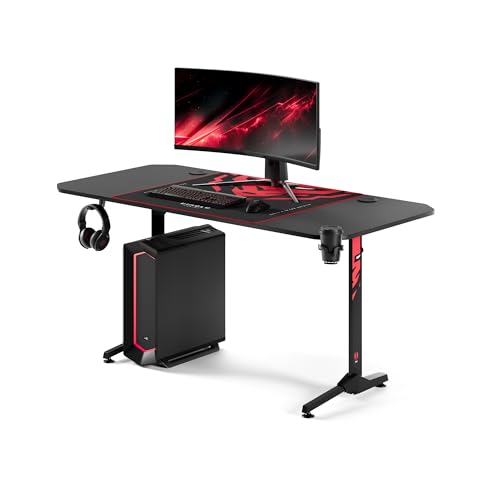 Diablo X-Mate Gaming Tisch 160 cm x 75 cm x 75 cm Schreibtisch PC Computertisch Ergonomisch Carbon Tischplatte Kopfhörerhaken Getränkehalter Rutschfester Fußschutz
