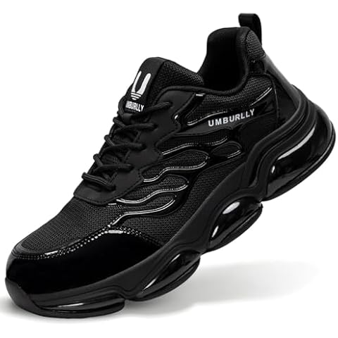 Hogent Steel Toe Sneakers for Men Women Lightweight Safety Shoes Comfortable Steel Toe Shoes with Air Cushion Indestructible Work Shoes Black Cover