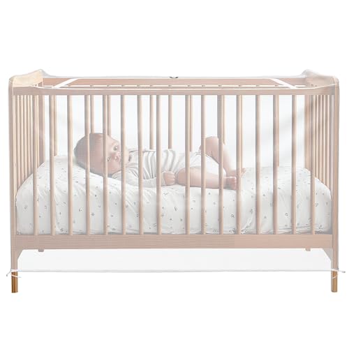 Image of Navaris Mosquito Net for Crib - Safe Crib Netting Mesh - Baby Crib Cover w Easy Access Double Zip - Perfect for Travel & Home Use - Bug Protection for Nursery Playpen Bassinet