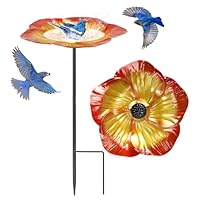 Vogelbad Garten Stehend, Vogeltränke Stehend, Vogeltränke Sommer, Vogeltränke Balkongeländer Bird Bath Frostsicher, Vogelfutterhaus mit Ständer Wassertränke Vogelfutterspender für Draußen (Gold)